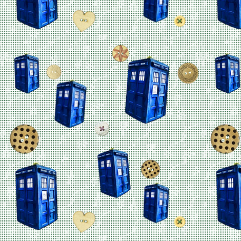 Doctor Who Inspired Green  TARDIS & Buttons fabric by bohobear on Spoonflower - custom fabric