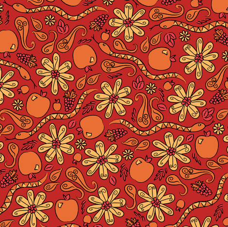 A Snake in the Garden (Red) fabric by robyriker on Spoonflower - custom fabric