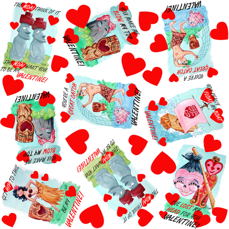 Will You Be My Tiki Valentine? fabric by eric_october on Spoonflower - custom fabric