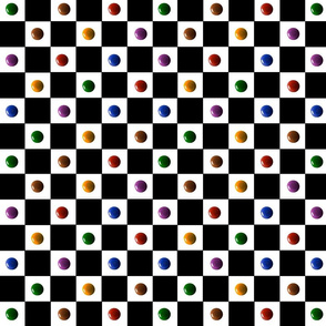 Checkerboard with bright paint drops