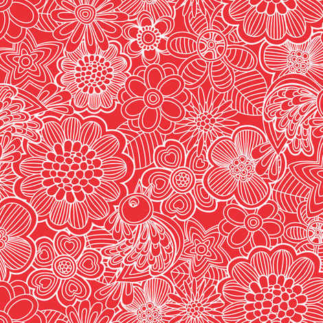 Welcome birds. In red. fabric by juliagrifol on Spoonflower - custom fabric