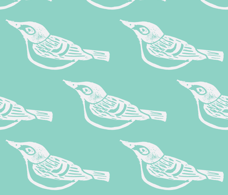 Black Capped Vireo Large - Bluebird-(White version - Med. Turquoise) fabric by owlandchickadee on Spoonflower - custom fabric