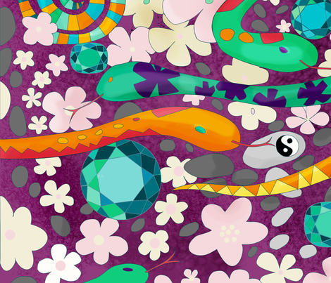 Year of the Snake /and Emeralds/ fabric by domoshar on Spoonflower - custom fabric