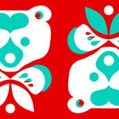 Love Bear -teal & white on red