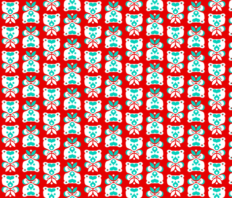 Love Bear -teal & white on red fabric by bjornonsaturday on Spoonflower - custom fabric