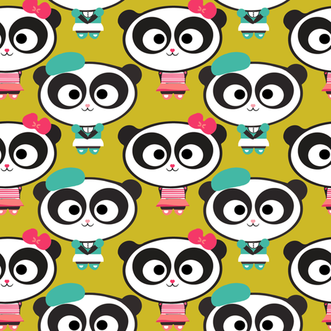 Pandas on Lime fabric by natitys on Spoonflower - custom fabric