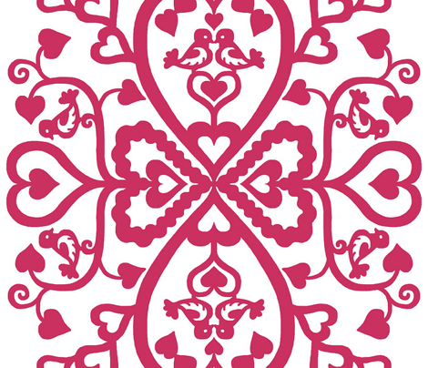 Love birds - 72 inch square, cheater quilt - passionate pink