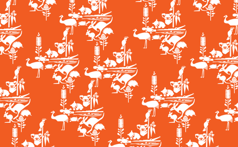 Animal Corroboree -large white on orange fabric by bjornonsaturday on Spoonflower - custom fabric