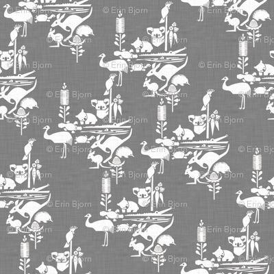 Animal Corroboree -small white on grey linen