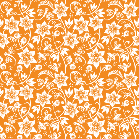 Dragonfly Bee Floral - Orange fabric by dianne_annelli on Spoonflower - custom fabric