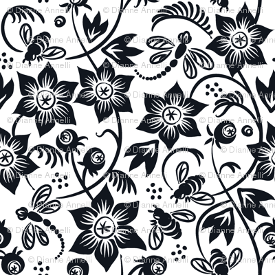 Dragonfly Bee Floral - White