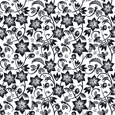 Dragonfly Bee Floral - White fabric by dianne_annelli on Spoonflower - custom fabric