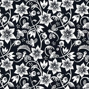 Dragonfly Bee Floral - Black
