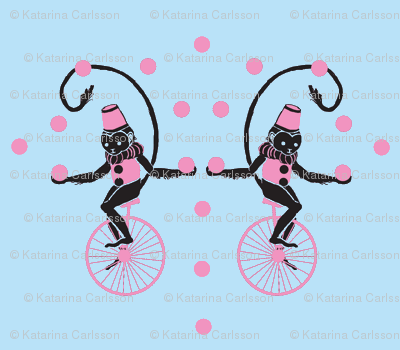 Circus Monkey pink on blue