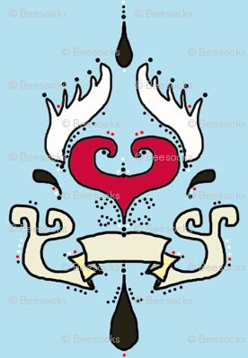 Tattoo damask stripe, heart with wings