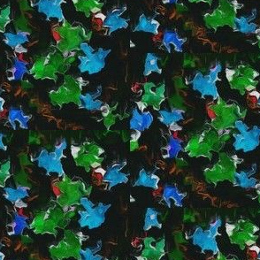 Blue and Green Fractal Leaves on Black