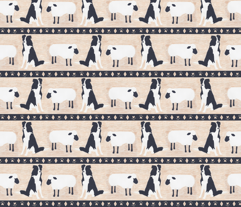 Primitive Border Collie and sheep border - Large width fabric by rusticcorgi on Spoonflower - custom fabric