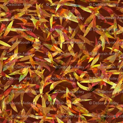 The falling leaves drift . . . on a brown background