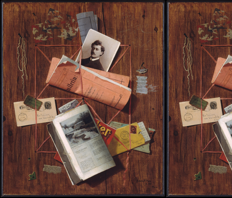 Letter Rack by John F. Peto ~ Trompe-l'œil fabric by peacoquettedesigns on Spoonflower - custom fabric
