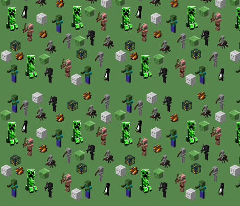 minecraft_monsters-green fabric by ceruleana_fiber_arts on Spoonflower - custom fabric