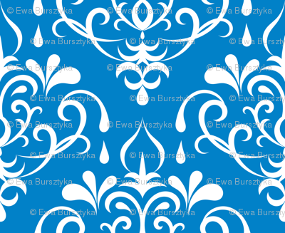 damask small -  blue and white