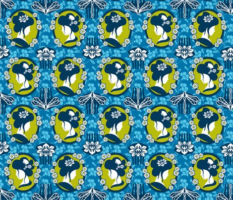 Japanese cameo blue  fabric by cjldesigns on Spoonflower - custom fabric
