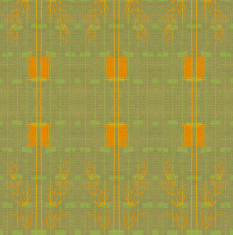 Decoscape - moss and lime green, orange fabric by materialsgirl on Spoonflower - custom fabric