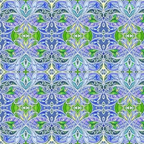 Interlocking Nouveau Deco Paisley Kaleidoscope Blues