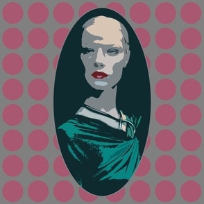 Lady in Green on Mauve Dots