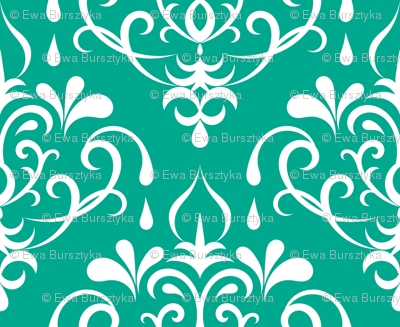 damask small - emerald and white