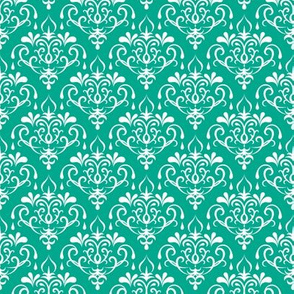 damask small - emerald and white