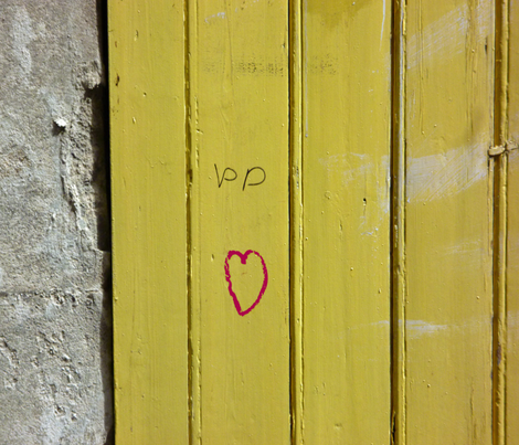 Heart on Mustard Door, large fabric by susaninparis on Spoonflower - custom fabric