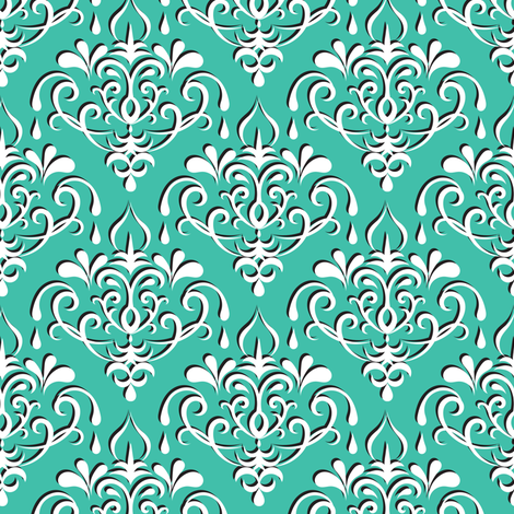damask medium - turquoise w/ shadow fabric by ravynka on Spoonflower - custom fabric