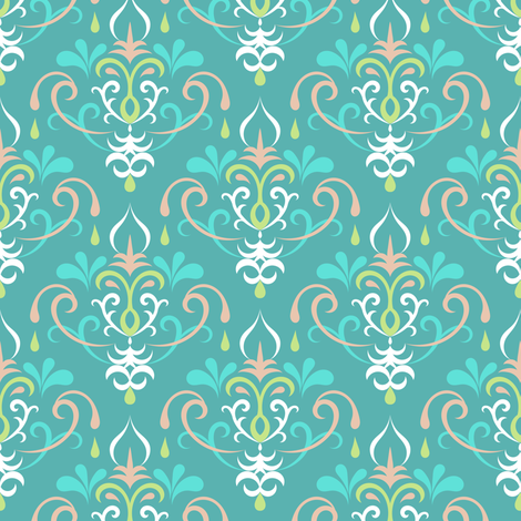 damask medium - pastel teals fabric by ravynka on Spoonflower - custom fabric