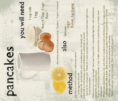 Pancake Recipe Tea Towel fabric by wiccked on Spoonflower - custom fabric