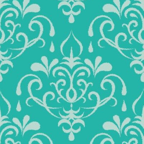 ikat damask large - turquoise and mint