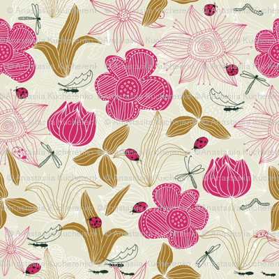 flowers and ladybugs