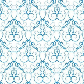 gothic scrolls blue on white