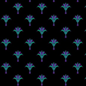 Jesters in purple and green