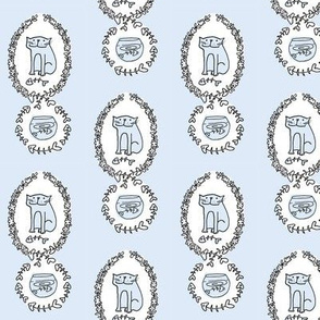 'Bad Kitty' Fish Toile (sky blue)