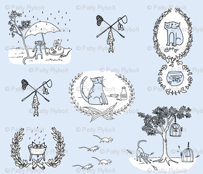 'Bad Kitty' Toile (blue)