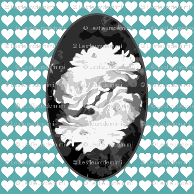 White Roses & Hearts on Turquoise