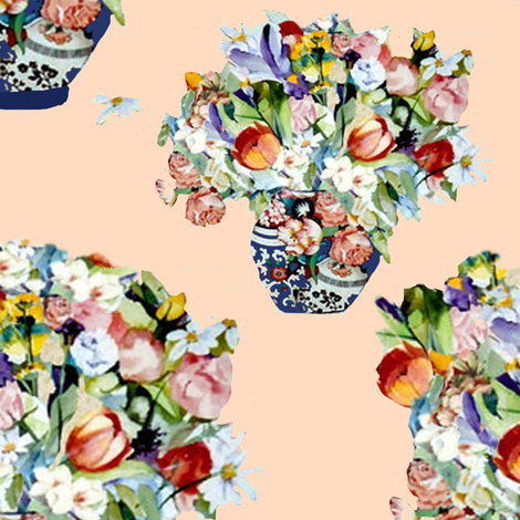 Elizabeth Wu's flowers on peach fabric by karenharveycox on Spoonflower - custom fabric