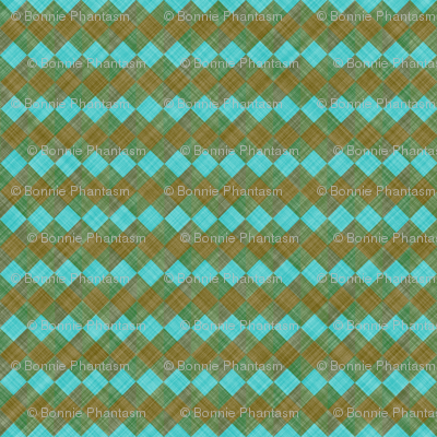  Argyle Checker Plaid Linen - Brown Turquoise