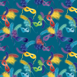 Mardi Gras masks on teal