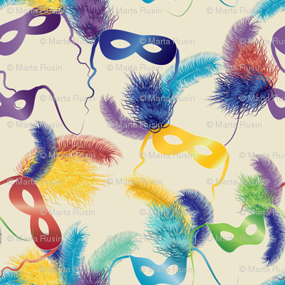 Mardi Gras masks on cream