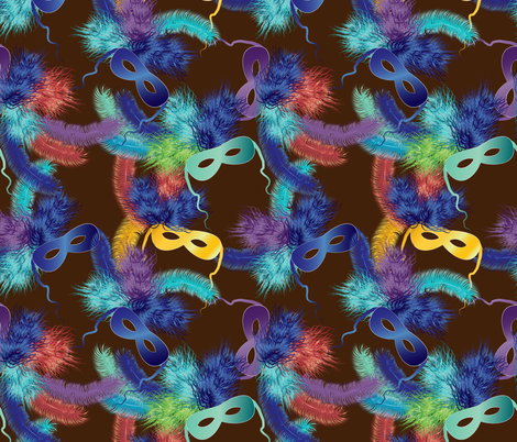 Mardi Gras masks 2 on brown fabric by kociara on Spoonflower - custom fabric