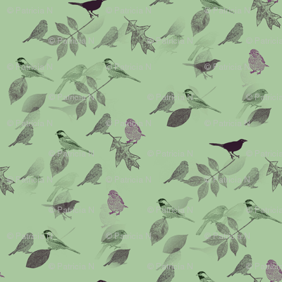 Green Birds and Leaves