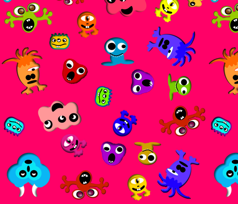 monsters-pink background fabric by boneyfied on Spoonflower - custom fabric