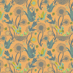 Birds and Nests (Orange)